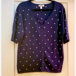 Cardigan brand new with tags blue and white polka dots with tags Size medium! 🍁